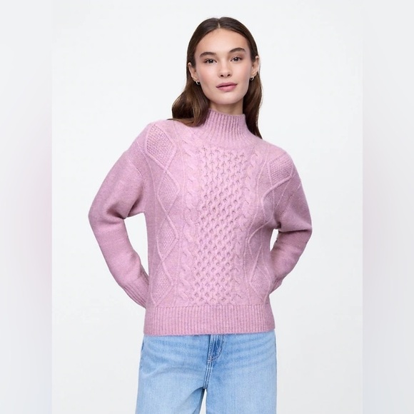 New GAP Airy Oversized Cable-Knit Mockneck Sweater Purple Rain XS Preppy Luxury - Picture 1 of 15